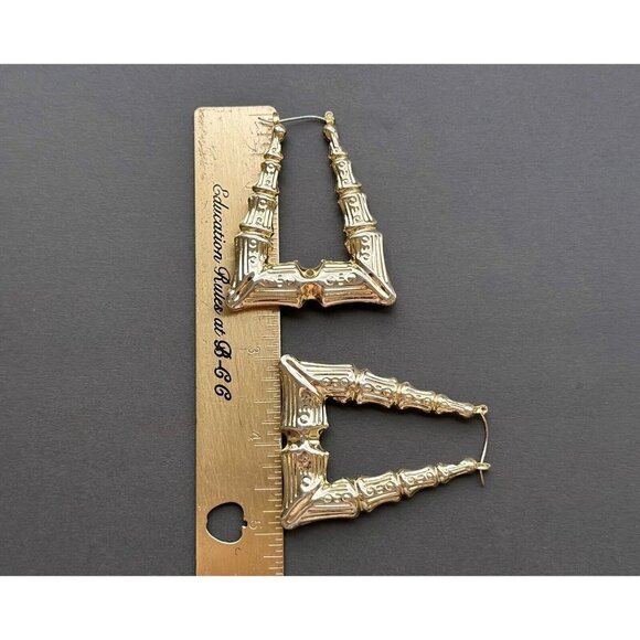 Vintage gold tone round Oriental Style filigree two tone, hoop earrings set of 5 - Picture 12 of 12